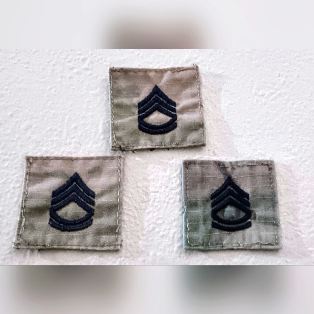 (3) ARMY EMBROIDERED OCP SEW ON RANK INSIGNIA: SERGEANT FIRST CLASS
